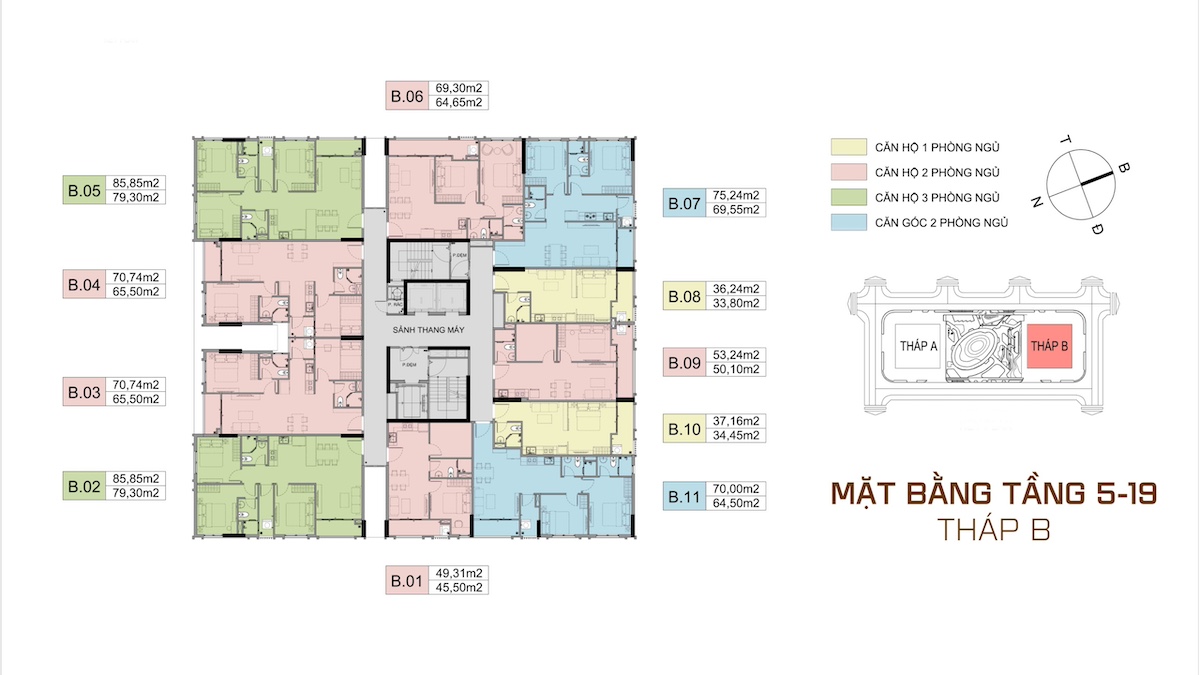 Mặt bằng tầng 5 đến 19 tháp B Luxury Tower